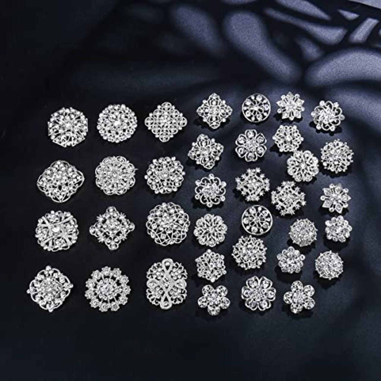 36 PCS Crystal Rhinestone Flower Brooches for DIY Craft Party (Silver )